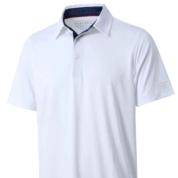 Maelreg White Performance Men's Quick Dry Solid Golf Polo Shirt in Size Large - Picture 3 of 9